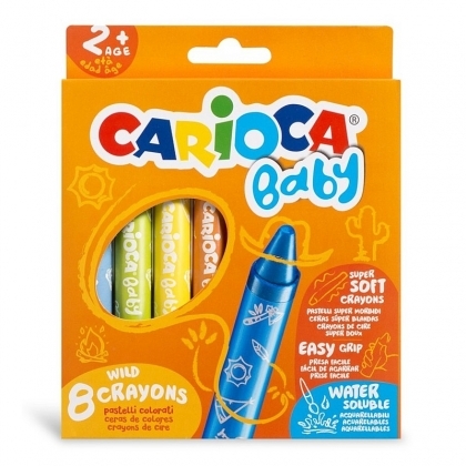 Creioane colorate cerate lavabile 8 culori/cutie, Carioca Baby Wild Crayons 2+