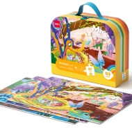 Puzzle geanta cadou 89 piese efect luminos DINOZAURI 4+ ani Deli