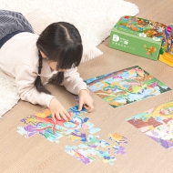 Puzzle geanta cadou 89 piese efect luminos DINOZAURI 4+ ani Deli